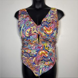 Bleu Rod Beattie One piece Swimsuit 22W multicolor Paisley bohemian v neck new